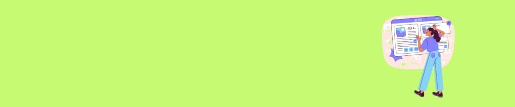 Illustration of a lady writing a blog post on a green background